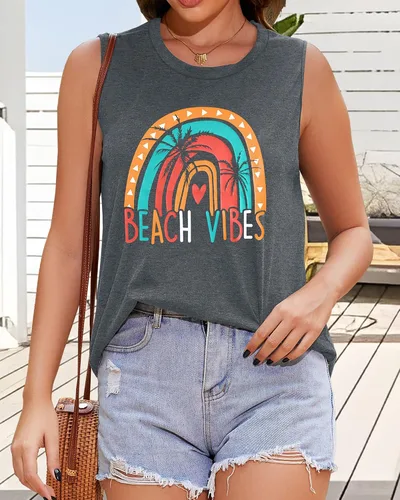 Vista 5 de Camisetas sin mangas para mujer, camisetas de verano sin mangas, casuales, holgadas, blusas tipo túnica