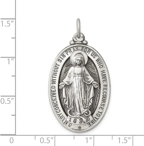 Vista 3 de Colgante de plata de ley 925 con medalla milagrosa antigua (L- 1.417in, W- 0.787in) joyería fina para mujer, Metal