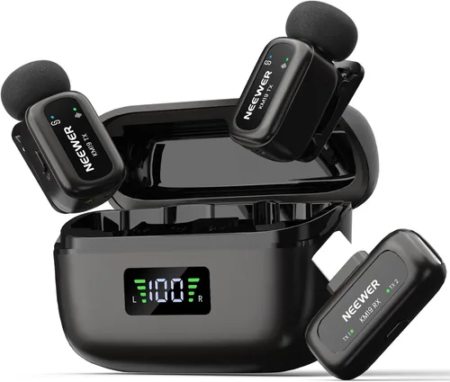 Vista 12 de NEEWER CM28 Micrófono Lavalier inalámbrico, micrófono Lav con cancelación de ruido inteligente, 48 KHz/16 bits, grabación sin comprimir de 9 horas
