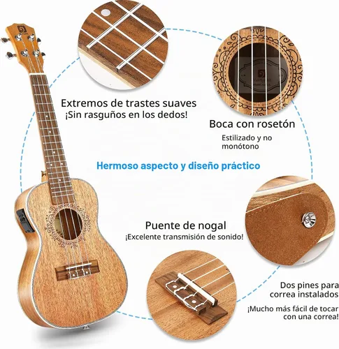 Vista 5 de Ukelele tenor, ukelele acústico eléctrico de 26 pulgadas, ukelele de caoba profesional, set con kit de inicio con ecualizador