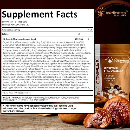 Vista 2 de WELLNESS LABSRX Polvo de hongos 2000mg - Suplemento NAD+ 1500mg