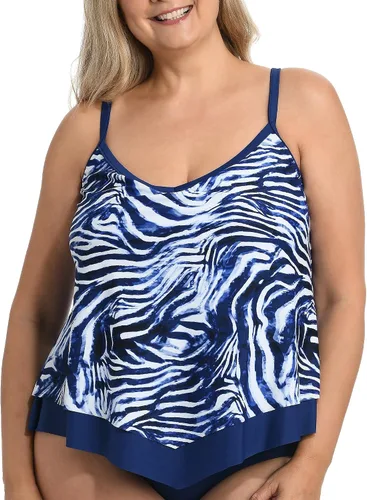 Vista 8 de Maxine of Hollywood Traje de baño tankini con cuello en V para mujer Negro/ Isla Verde