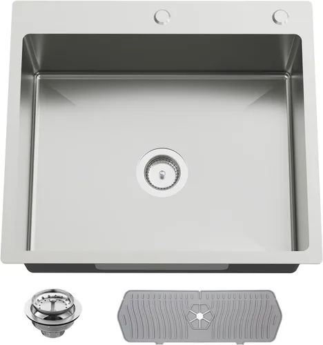 Vista 15 de Fregadero Negro de Cocina y Bar, Fregadero de Cocina de Acero Inoxidable de 15 x 17 Pulgadas para Empotrar, Fregadero de Bar Moderno de Un Solo