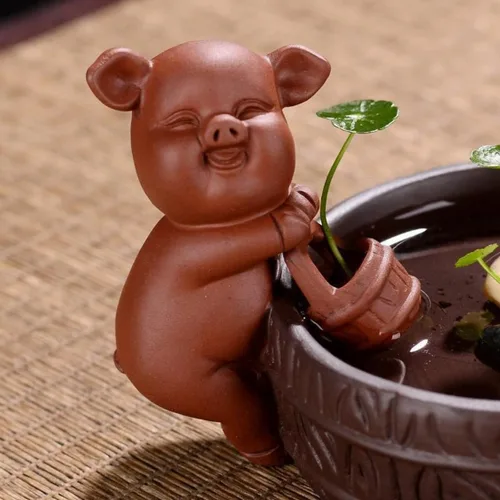 Vista 3 de Purple Clay Boutique - Juego de té para mascotas, ceremonia de té de pescado, cerámica que atrae dinero, lindo bonsái de carne, plantas en maceta