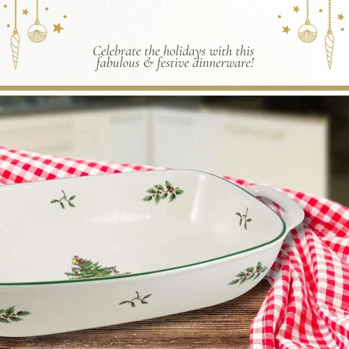Vista 5 de Spode Cesta de Pan Ovalada Christmas Tree, Cuenco con Asa de 12 Pulgadas para Frutas, Pan, Galletas - Regalo de Porcelana, Vajilla Navideña y Plato