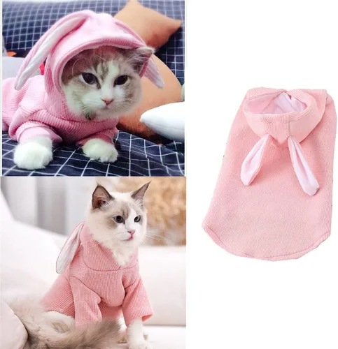 Vista 2 de ANIAC Sudadera con capucha para perro, con orejas de conejo, ropa de primavera para cachorros para perros pequeños, hembras, niños, suéter suave