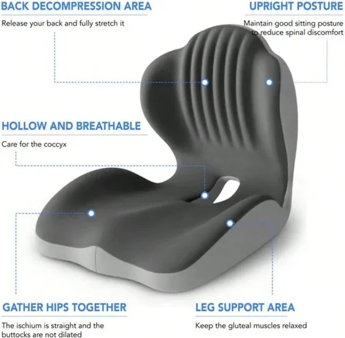 Vista 5 de Cojín ergonómico de espuma viscoelástica, cojín de asiento con soporte lumbar integrado, espuma viscoelástica antideslizante con diseño integrado
