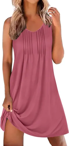 Vista 14 de Ekouaer Camisones para Mujeres Sin Mangas Camisa de Dormir Tipo Tank Camisón Cuello en V Camisola Plisada Camisa de Noche Vestido de Dormir Suave
