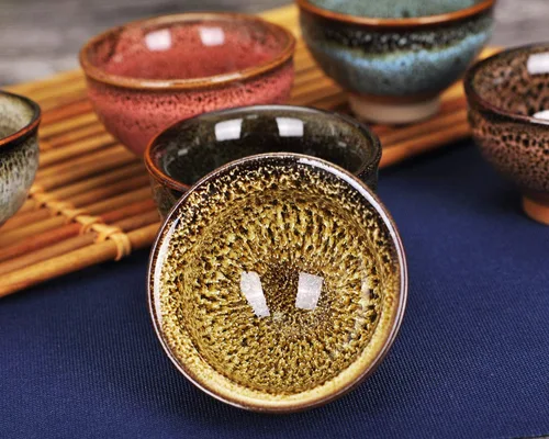 Vista 5 de VanEnjoy 6 juegos de tazas de té coloridas - transformación del horno chino hecho a mano Jianzhan