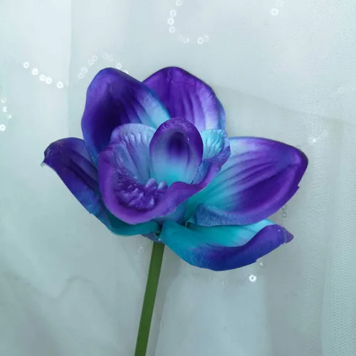 Vista 3 de Juego de 10 orquídeas artificiales de tacto real (morado)