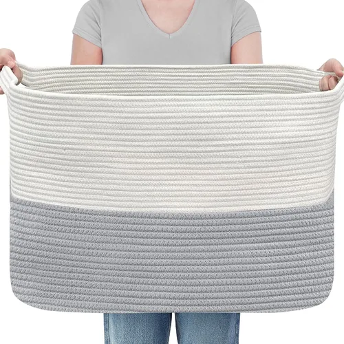 Vista 11 de MEGASKET Cestas de almacenamiento extra grandes, cestas negras de 22 x 17 x 12 pulgadas para organizar, cesta tejida rectangular para mantas