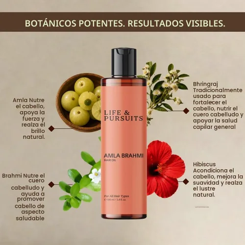 Vista 3 de Life & Pursuits Amla Brahmi - Aceite para el cabello, 3.4 onzas líquidas, aceite ayurvédico para cabello y cuero cabelludo para raíces débiles