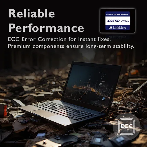 Vista 5 de LinkMore XG550 256GB 2.5" SATA III (6Gb/s) SSD interno, unidad de estado sólido, velocidad de lectura de hasta 540MB/s, 2.5 pulgadas para portátiles