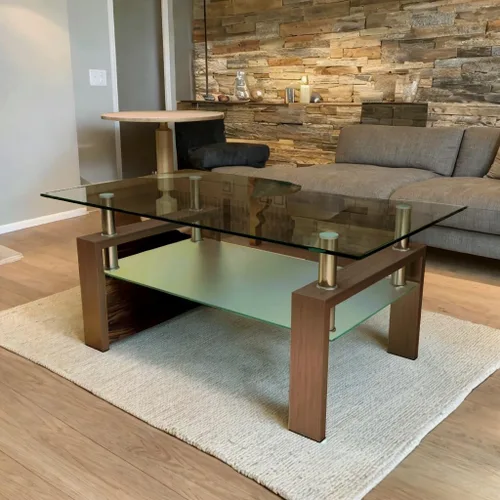 Vista 8 de Mesa de centro moderna de cristal, mesa de centro transparente, mesa de té perfecta para sala de estar, oficina, patas de metal negro, 39.37 x 23.62