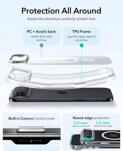 Vista 3 de ESR Funda para iPhone Air con soporte de almacenamiento, compatible con MagSafe, protección contra caídas de grado militar, funda magnética