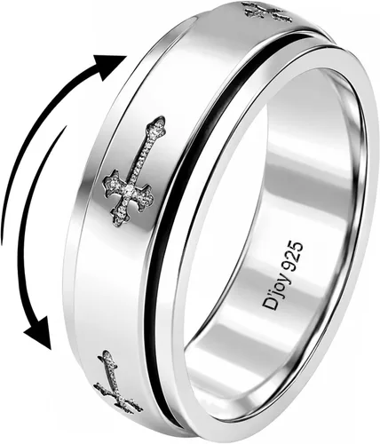 Vista 7 de 925 Sterling Silver Spinner Fidget Anxiety Ring for Women Men Una estrella de la luna