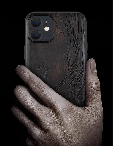 Vista 2 de Carveit Funda magnética de madera para iPhone 12 [madera natural y TPU suave] a prueba de golpes, funda de madera única y elegante compatible