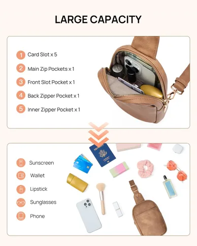 Vista 101 de Telena Riñonera pequeña para mujer, de cuero, cangureras, bolsa de pecho para mujer