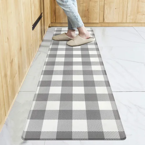 Vista 22 de Tapete Largo de Cocina y Alfombra Tapetes Antifatiga para Piso de Cocina Corredor 17.3''x71'' Negro Rojo Buffalo a Cuadros Corredor Alfombra