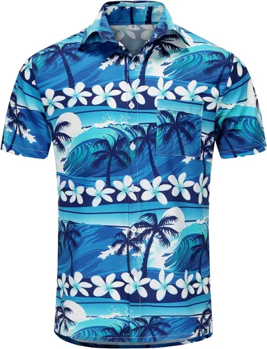 Vista 168 de KYKU - Camisa hawaiana funky para hombre, ropa tropical para vacaciones en Palm Beach
