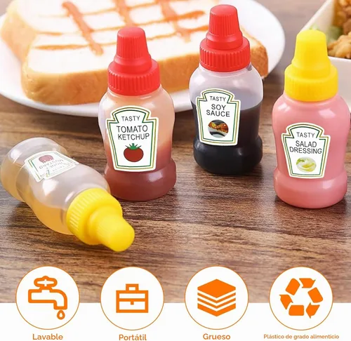 Vista 5 de Fantasyon 12 mini botellas de ketchup para accesorios de caja Bento, botellas exprimibles de condimentos de 0.8 fl oz, contenedor de salsa