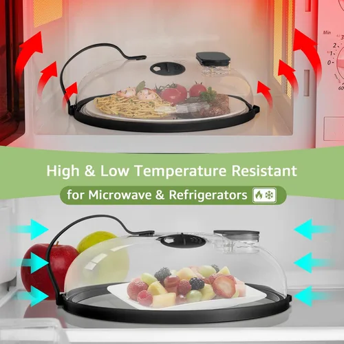 Vista 5 de Cubierta contra salpicaduras de microondas con vaporizador de agua para alimentos, protector de salpicaduras de microondas de vapor de 10 pulgadas