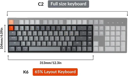 Vista 7 de Keychron K6 Gaming Mechanicak Teclado inalámbricocon cable diseño del 65 de 68 teclas teclado Bluetooth compacto con retroiluminación blanca N-Key