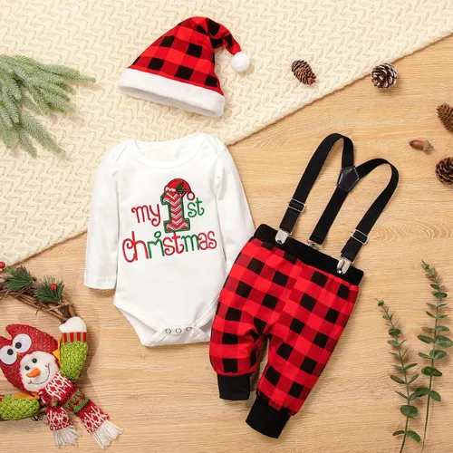 Vista 8 de Conjunto de 4 piezas de ropa de Navidad para bebé, niña y niño, mi primera Navidad, 0-18 meses
