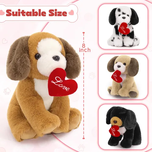 Vista 3 de Muiteiur 4 Piezas de Animales de Peluche de Perros, 8 Pulgadas Peluches de Perros a Granel con Corazón, Juguetes de Peluche Suaves de Cachorros