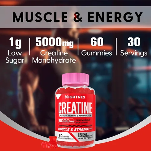 Vista 7 de Gomitas de monohidrato de creatina para hombres y mujeres, gomitas de creatina preentrenamiento con taurina y vitamina B6 B12 para máxima fuerza
