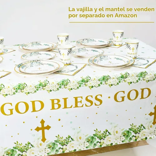 Vista 6 de Makarios Mantel de bautismo, Dios bendiga, cruz, mantel de primera comunión (verde)