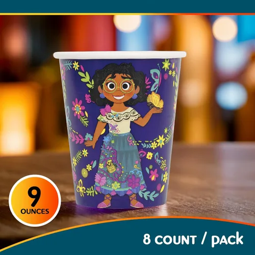 Vista 4 de Unique Encanto - Vasos de papel para fiesta de cumpleaños de 9 onzas, 8 unidades por paquete