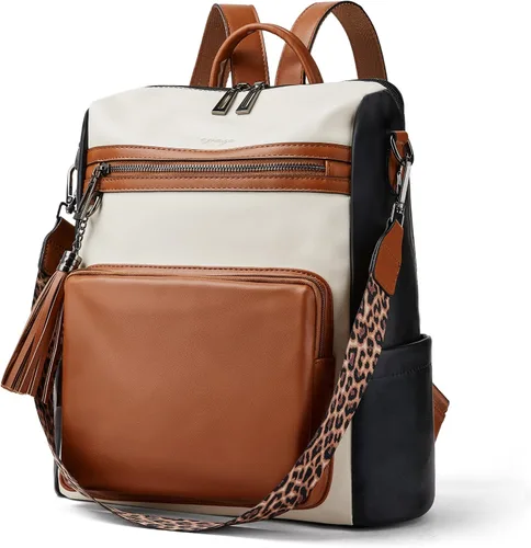 Vista 12 de OPAGE - Mochila de cuero para mujer, con borla de moda, bolso de hombro, mochila grande, bolsa de viaje, gris, L
