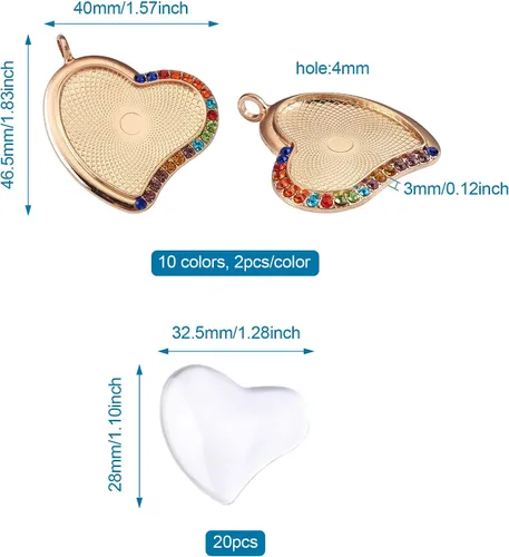 Vista 3 de Craftdady 20 bandejas colgantes de bisel de diamantes de imitación de corazón, base de camafeo, ajuste de cabujón, dijes en blanco de 1.831 x 1.575