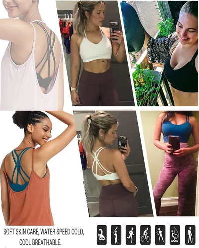 Vista 4 de RUNNING GIRL Sujetadores deportivos para mujer, con tirantes cruzados en la espalda, acolchado, de bajo impacto, para correr, con copas extraíbles