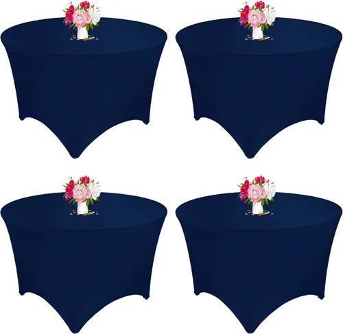 Vista 11 de Paquete de 8 Manteles Redondos de Spandex Beige de 5 Pies 60" Cubierta de Mesa Elástica Redonda Mantel de Mesa Redondo Lavable Resistente a Arrugas