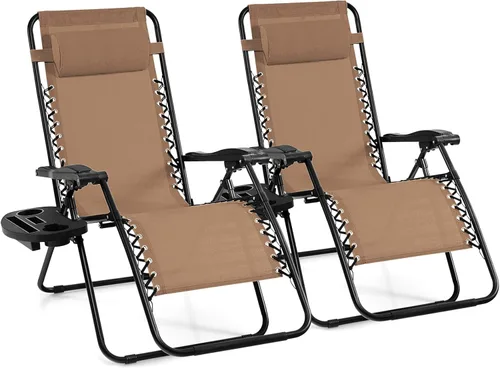 Vista 25 de Giantex Zero Gravity - Silla reclinable para patio al aire libre con portavasos y almohada extraíble, respaldo ajustable, silla de salón