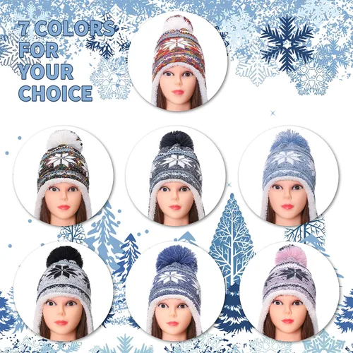 Vista 6 de Gorro invernal Dosoni para mujer de punto con orejeras suave cálido y acogedor diseño de copos de nieve