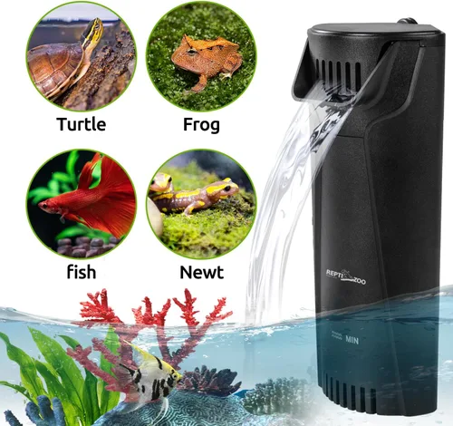 Vista 7 de REPTIZOO - Filtro interno de tanque de tortuga, filtro interno de esquina de acuario, filtro de tortuga de cascada de bajo nivel con biofiltración