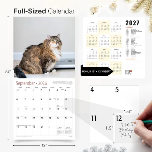 Vista 5 de RED EMBER Fat Cats - Calendario de pared 2026 de 12 meses, abierto de 12 x 24 pulgadas, papel grueso y resistente, regalo de vacaciones, calendario