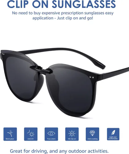 Vista 5 de Lentes de sol polarizados negros con clip sobre lentes graduados para mujeres y hombres, se ajustan sobre lentes de moda