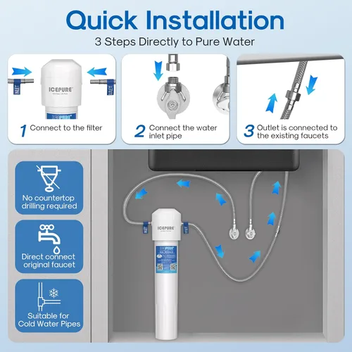 Vista 5 de ICEPURE WFS5300A-20 5 años o 40K galones Sistema de filtración de agua bajo fregadero, de ultra alta capacidad, certificado NSF/ANSI CAN372 y 42