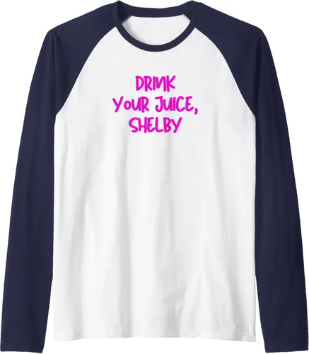 Vista 6 de Drink Your Juice Shelby - Camiseta de béisbol raglán con cita divertida, Negro, S Negro/Blanco