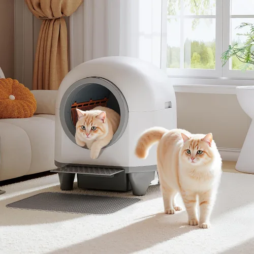 Vista 3 de WARCAT - Caja de arena autolimpiante automática, 90 L, caja de arena automática para gatos para múltiples gatos, controlada por aplicación con Gris