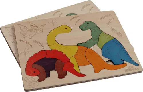 Vista 5 de Rompecabezas de madera Jurassic Rompecabezas de 15 piezas Dinosaurios para niños de 3 años en adelante