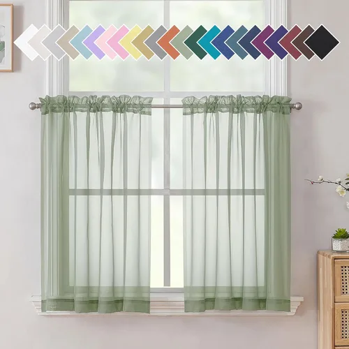 Vista 51 de Aiyufeng 2 paneles de cenefa transparente negra de 14 pulgadas de largo, cortinas cortas negras transparentes para dormitorio, cortinas de cocina