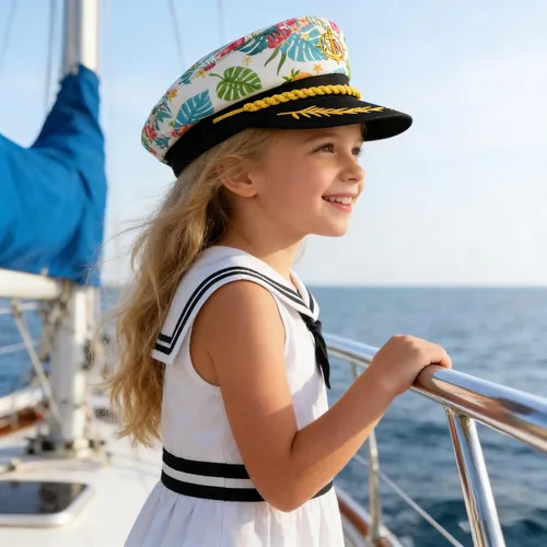Vista 7 de Sombrero de capitán marinero, sombrero azul marino, yate, barco, tropical, hawaiano, flores, regalos de fiesta, accesorios de disfraz para mujeres