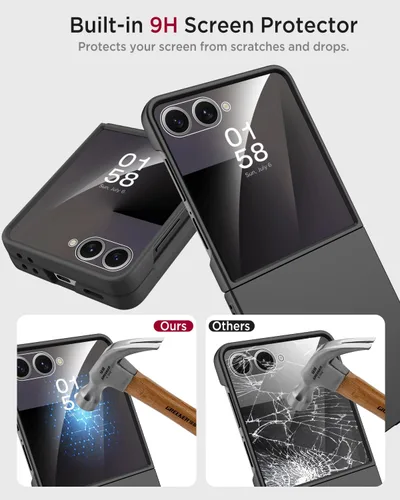 Vista 3 de Miimall Funda delgada para Galaxy Flip 7 con protector de pantalla integrado, grado militar, a prueba de golpes, a prueba de caídas, delgada