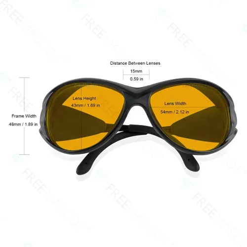 Vista 4 de FreeMascot Nuevo profesional OD 6+ 190nm-490nm longitud de onda UV luz/violeta y azul láser gafas de seguridad para láser 405nm, 445nm, 450nm, 473nm