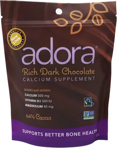 Vista 4 de Adora Suplemento de calcio, chocolate negro de comercio justo, paquete de 12 - 30